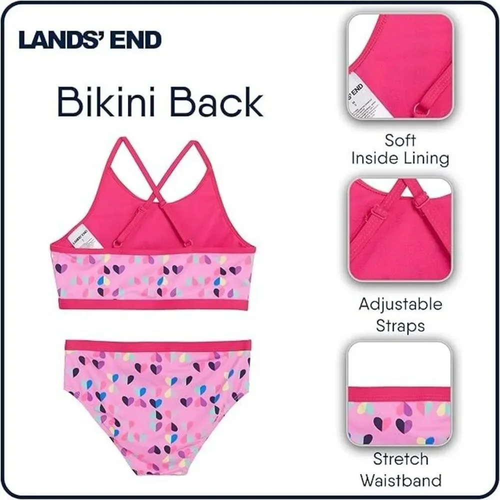 Lands' End Girls' Swimwear UPF 50 Bikini Top and Bottom Swim Set Sz L NWOT